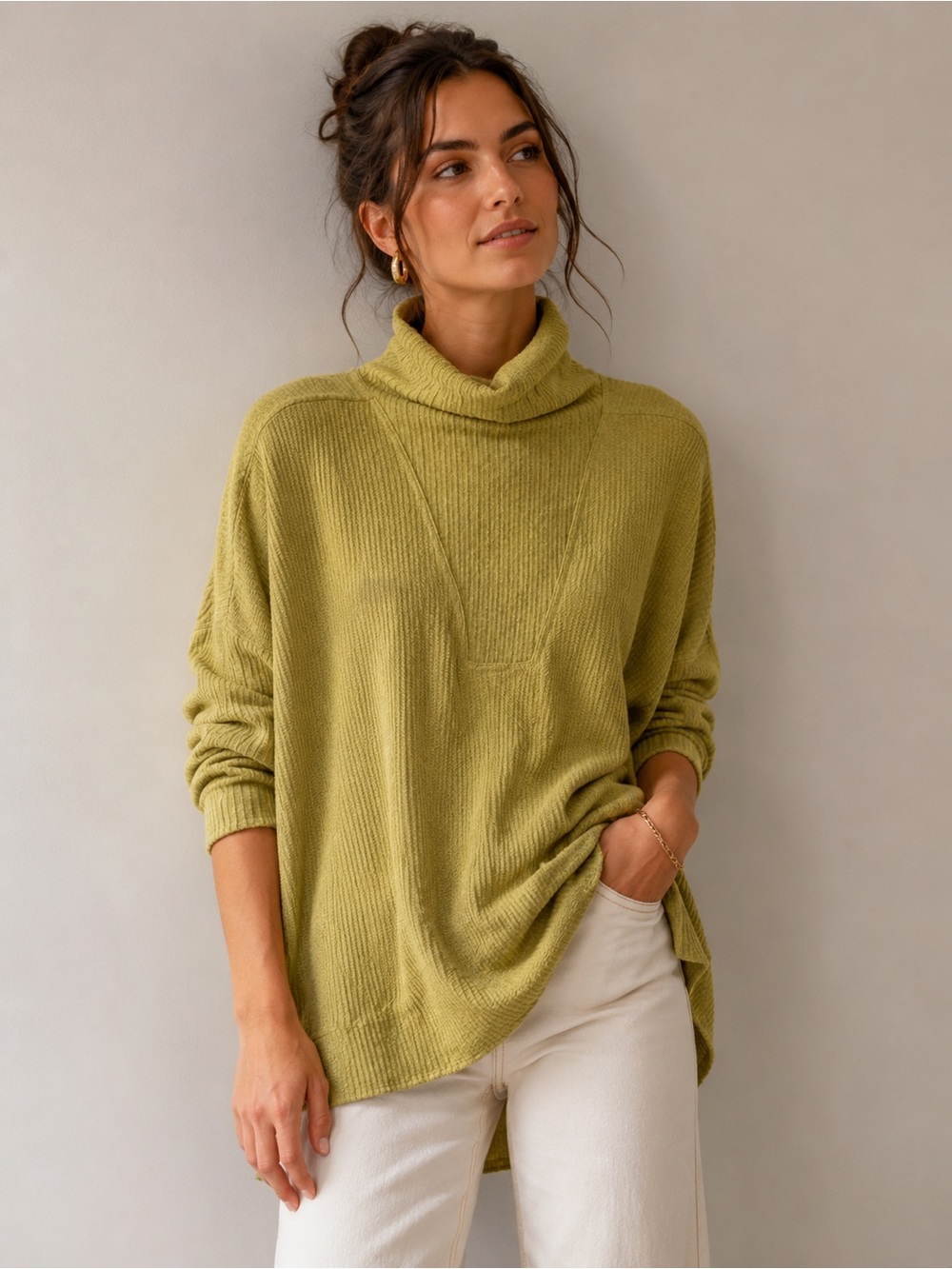 Anthropologie‎ Daily Practice Moss Ribbed Mockneck Oversized Tunic Effortless